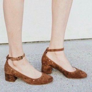 Madewell Inez Chesnut Suede Ankle Strap Block Heels